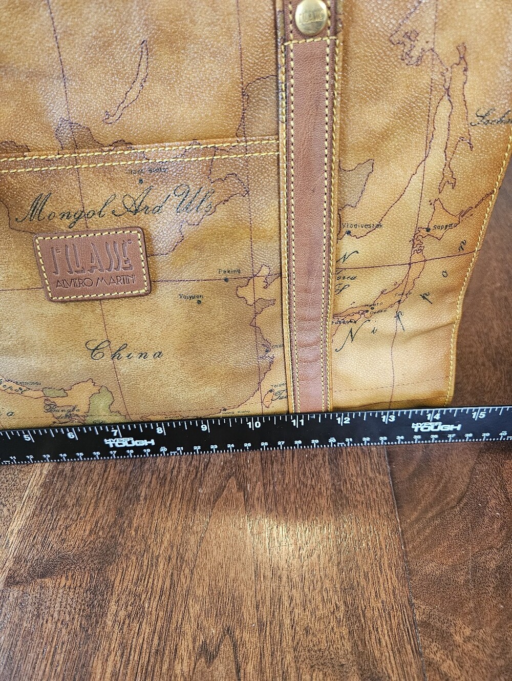 VTG Alviero Martini Prima Classe Italian Leather Map Print Shoulder Bag Rare - Picture 10 of 12